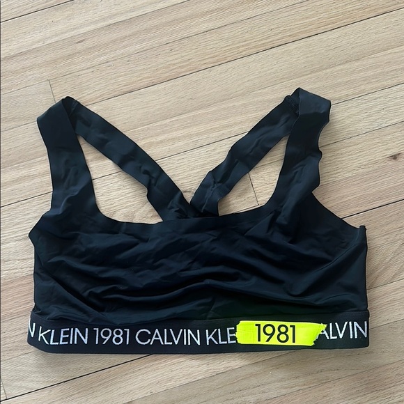 Calvin Klein Women's Racerback Black Sports Bra - Picture 3 of 5